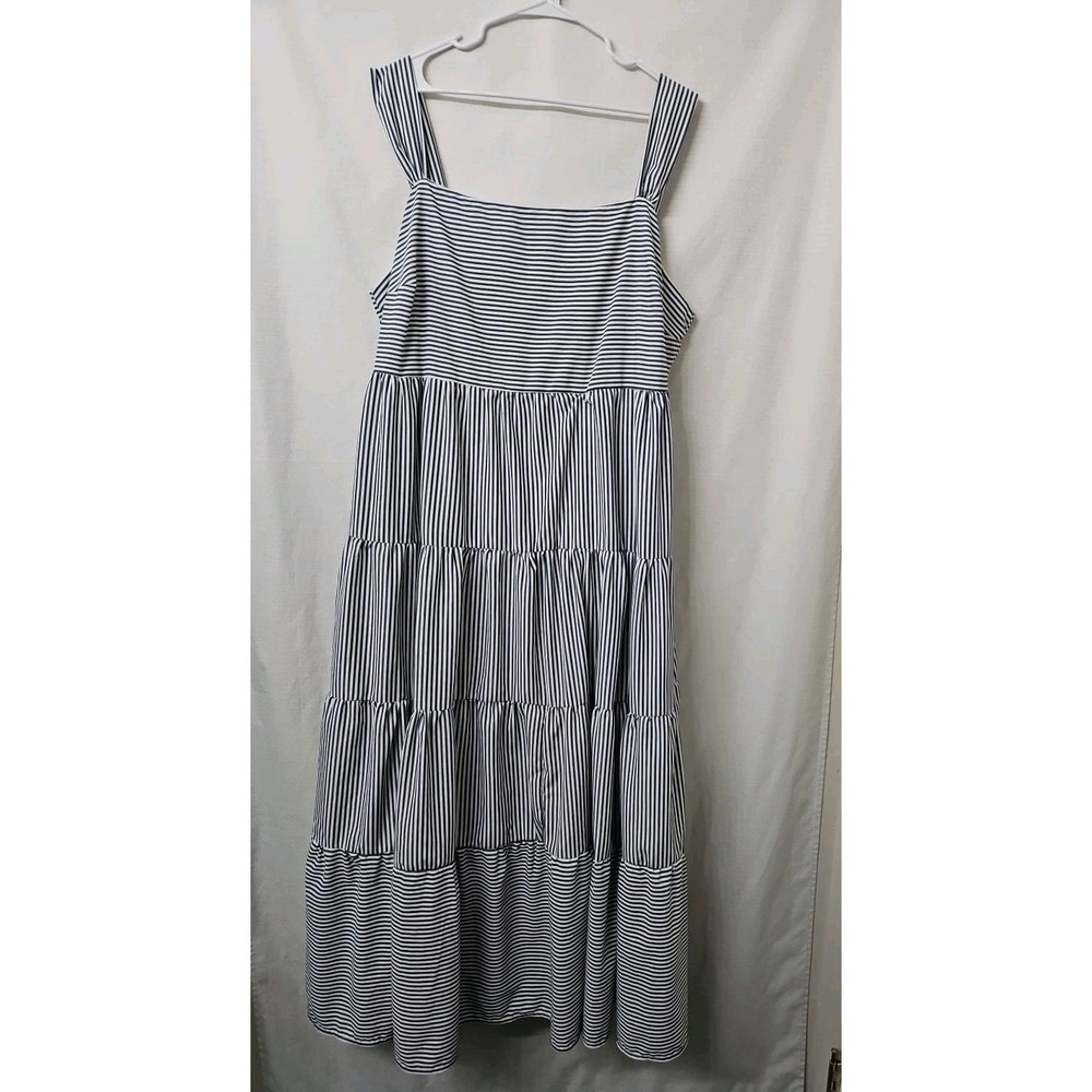 Womens Andree Sz 2x Striped Tiered Maxi Dress Coastal Boho Prairie Country